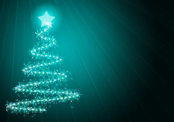 Osvětlený Vánoční Stromek Modrém Pozadí — Stock fotografie