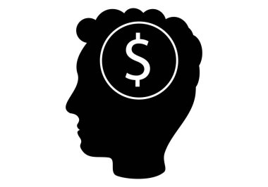 Dolar sembolü olan bir adam ya da genç adamın siyah silueti.