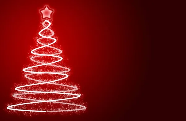 Roter Hintergrund Mit Beleuchtetem Weihnachtsbaum — Stockfoto