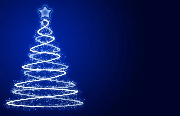 ライトアップされたクリスマスツリーと青の背景 — ストック写真