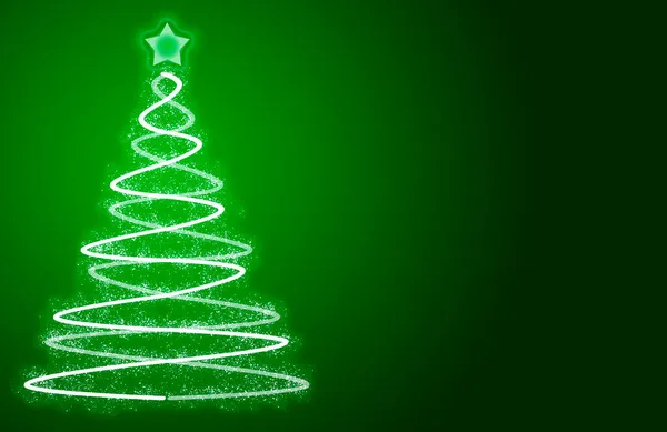 Fondo Verde Con Árbol Navidad Iluminado — Foto de Stock