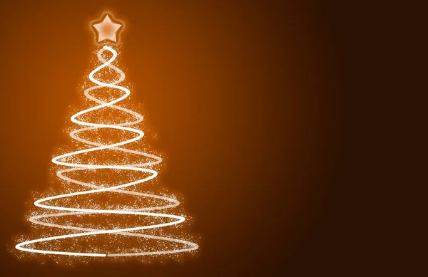 Oranje Achtergrond Met Verlichte Kerstboom — Stockfoto