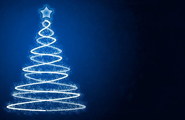 Fondo Azul Con Árbol Navidad Iluminado —  Fotos de Stock