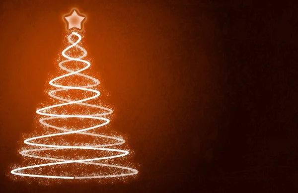 Fundo Laranja Com Árvore Natal Iluminada — Fotografia de Stock