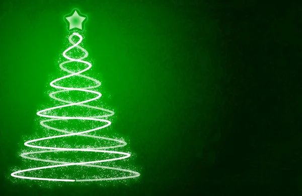 Fundo Verde Com Árvore Natal Iluminada — Fotografia de Stock