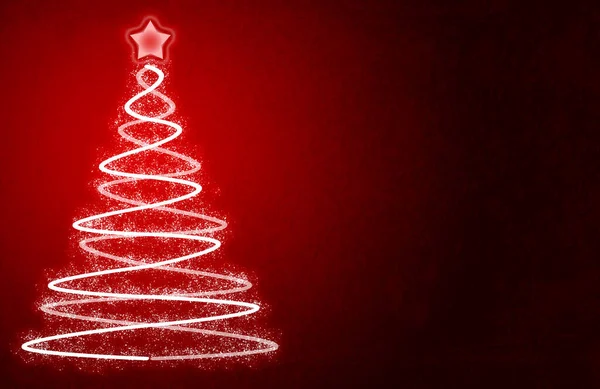 Roter Hintergrund Mit Beleuchtetem Weihnachtsbaum — Stockfoto