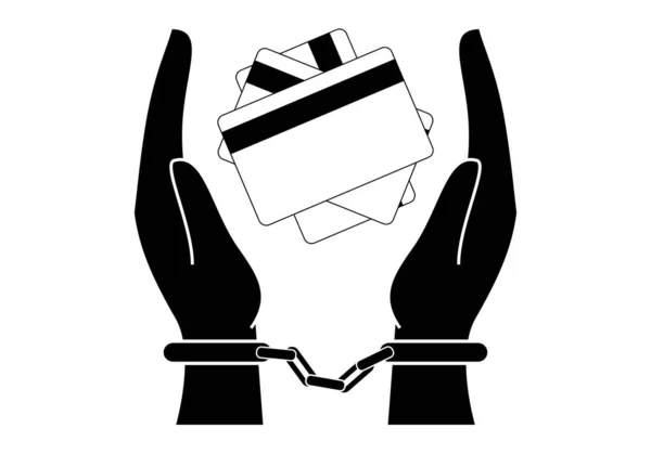 Prisioneiro Cartão Crédito Das Suas Dívidas Mãos Algemadas Cartão Crédito — Fotografia de Stock