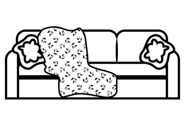 Sofá Cobertor Símbolo Ícone Sofá Três Lugares Com Duas Almofadas —  Vetores de Stock
