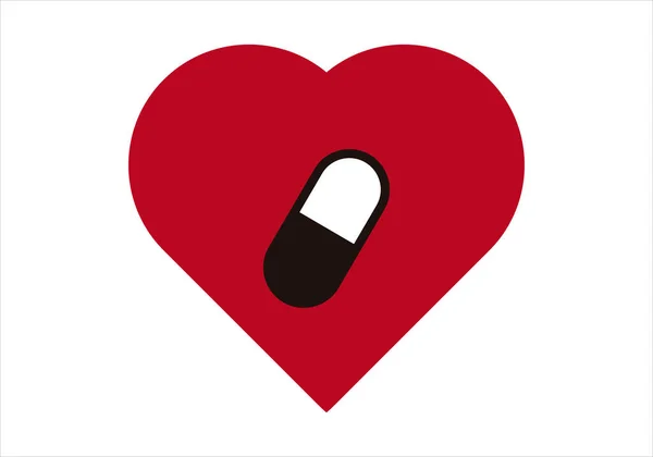 Rotes Herz Symbol Aus Einer Pille Auf Weißem Hintergrund — Stockvektor