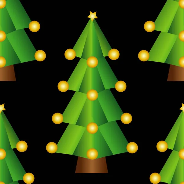 Padrão Árvore Natal Verde Com Bolas Douradas Estrela Dourada Fundo — Vetor de Stock
