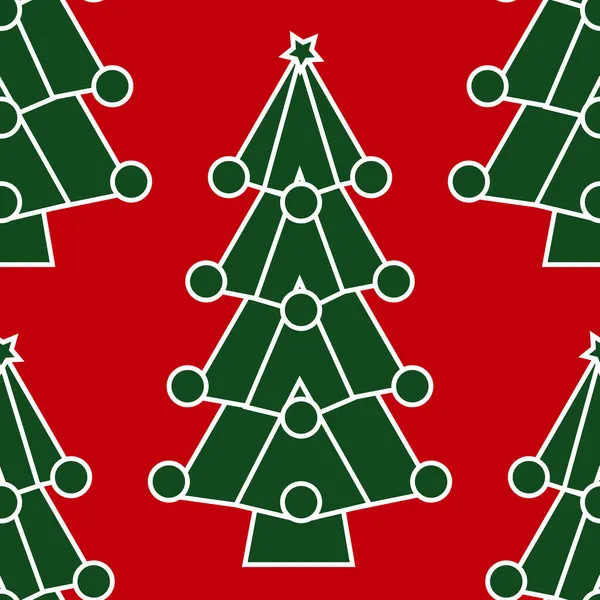 Рождественская Елка Рисунок Шариками Звездой Зеленом Красном Фоне — стоковый вектор