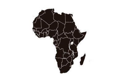 Beyaz arkaplanda siyah renkli Afrika haritası.
