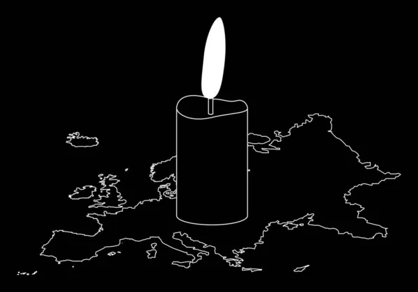 黒と白のヨーロッパでの電力または電気停電 エネルギー危機 闇の中のヨーロッパの地図 — ストックベクタ