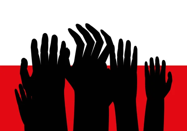 Schwarze Silhouette Von Händen Die Hilfe Aus Polen Bitten Humanitäre — Stockvektor