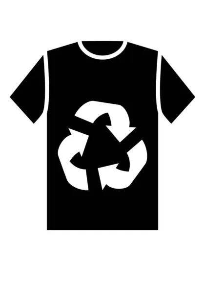 Recyklované Tričko Cirkulační Ekonomika Černé Tričko Bílým Recyklačním Symbolem Bílém — Stockový vektor