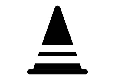 Beyaz arkaplanda trafik konisi siyah simgesi.