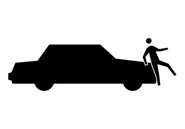 Zwart Pictogram Van Auto Rijden Een Persoon — Stockvector