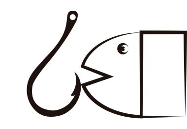 Beyaz arkaplanda balık kancası simgesi.