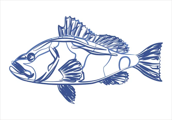 Svart Ikon Blå Fisk Vit Bakgrund — Stock vektor