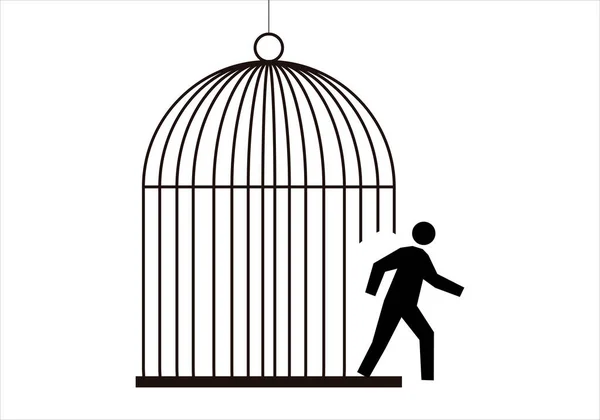 Person Escaping Black Cage — Stock Vector