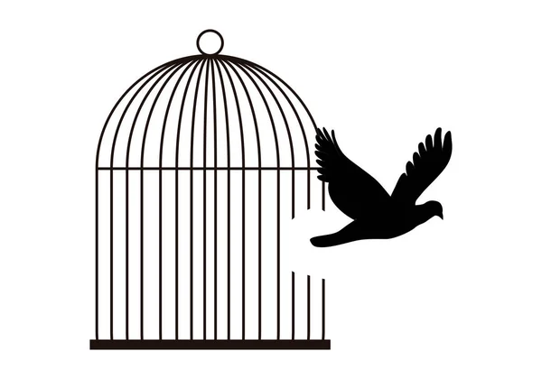 Silhouette Pigeon Échappant Une Cage — Image vectorielle
