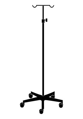 Hastane serumunda beyaz felçli siyah bir siluet ya da beyaz arka planda serum direği. Hastaneler için tıbbi ekipman