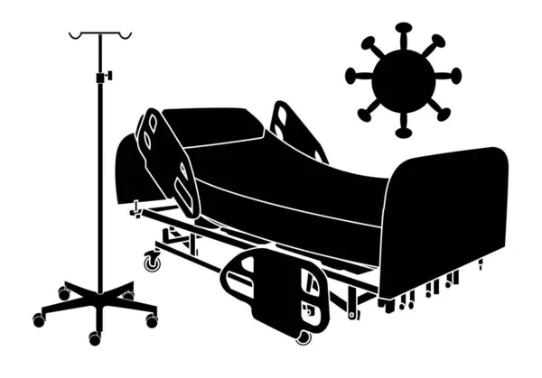 Hospital Admission Covid Coronavirus Black Silhouette White Stroke Hospital Bed — Stock Vector