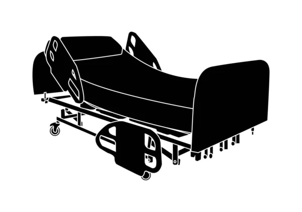 Black Silhouette White Stroke Hospital Bed White Background Hospitalization — Stock Vector
