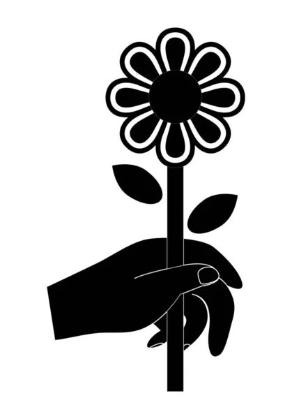 Valentine Black Hand Silhouette Giving Flower Black White Background — Stock Vector