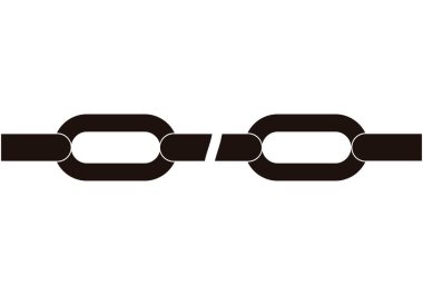 Beyaz arkaplanda siyah zincir simgesi kırılıyor.