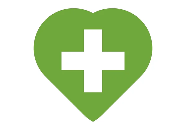 Green Heart Pharmacy Cross White Background — Stock Vector