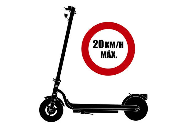 Silhouette Noire Scooter Avec Trait Blanc Signe Vitesse Maximale Autorisée — Image vectorielle