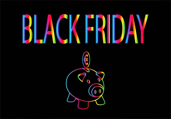 Black Friday Colored Text Piggy Bank Euro Coin Top Symbol — Stock Vector
