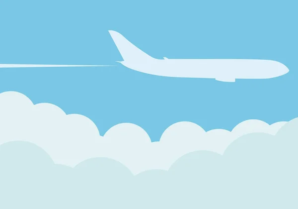 Silhouette Avion Volant Avec Nuages — Image vectorielle