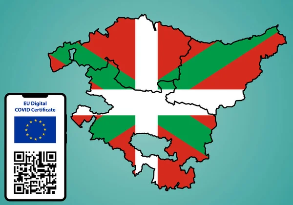 Covid Certificaat Baskenland Kaart Van Euskadi Met Ikurria Het Digitale — Stockvector