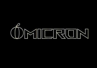 Mikron, siyah arka planda gümüş renginde bir yazı. Siyah arka planda beyaz, neon renkli, Omicron varyant başlığı. Yunanca harf adı omicron