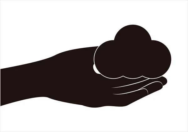 Icône Noire Main Avec Nuage Internet — Image vectorielle
