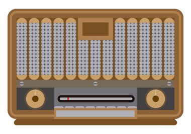 Beyaz arka planda klasik ahşap radyo.