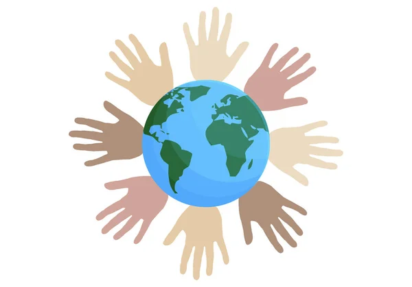 Ręce Kręgu Wspierającym Pomagającym Sobie Nawzajem Wokół Planety — Wektor stockowy