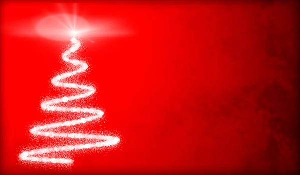 Χριστουγεννιάτικη Κάρτα Κόκκινο Φόντο Και Λαμπερό Δέντρο — Φωτογραφία Αρχείου