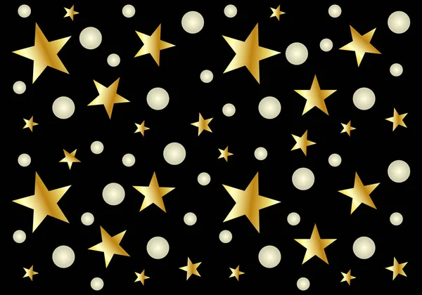 金色の星の黒い背景と白い玉 — ストックベクタ