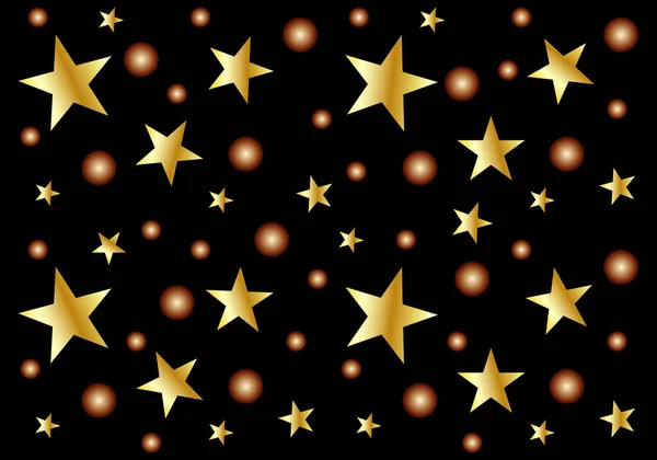 金色の星と茶色 チョコレートやコーヒーボールと黒の背景 — ストックベクタ