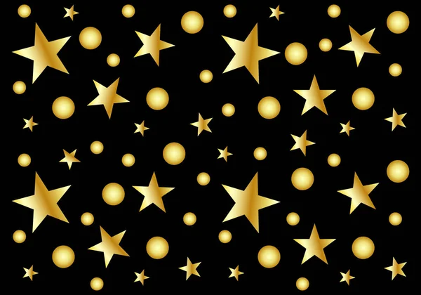 黒を背景にした星や金色の玉の背景 — ストックベクタ