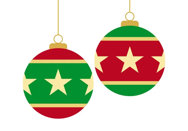 Złota Gwiazda Czerwone Zielone Kulki Boże Narodzenie — Wektor stockowy