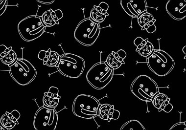 Siyah arkaplanda beyaz çizgili kardan adam deseni