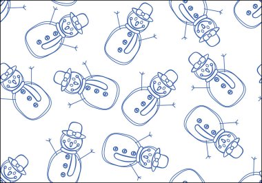 Beyaz arkaplanda mavi renkte kardan adam deseni