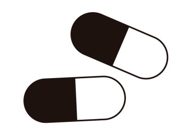 Beyaz arkaplanda hapların siyah simgesi.