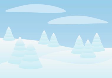 Çam ağaçlarıyla karlı dağ manzarası.