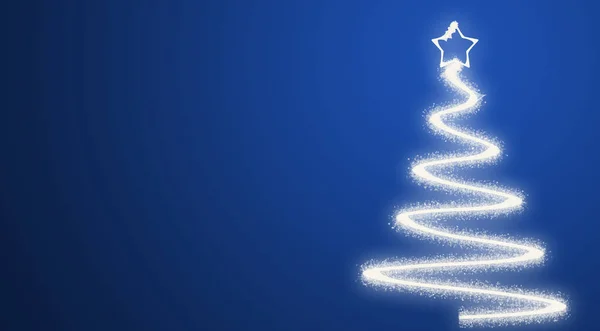 Blauer Weihnachtshintergrund Mit Glänzendem Weihnachtsbaum — Stockfoto