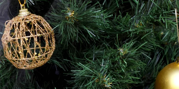 Golden Christmas Ball Hanging Some Branches — 图库照片